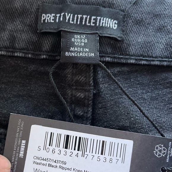 NWT PrettyLittleThing Washed Black Ripped Knee Mom Jeans size 8 - Picture 6 of 11